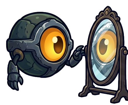 Ward mascot looking in a mirror
